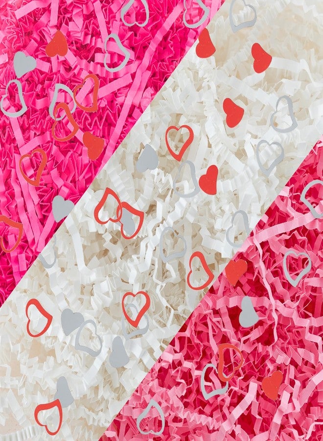 Jocomoni 17.6oz Valentine's Day Crinkle Cut Paper Shred Filler Pink White Crinkle Cut Paper with Heart Confetti Raffia Paper Filler for Gift Wrapping Packaging Filling Party Supply - Image 1
